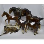 Group of six 20th Century ceramic horse and foal statues,