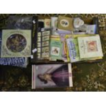 Box of ephemera to include books, collectors plates, Barbie Doll Katiana Jimenez limited edition,