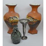 A Walker & Hall plated posy vase, Mask St Ives, studio pottery posy vase,