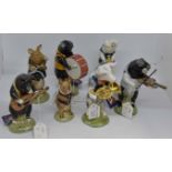 Beswick Pig Parade figures including; Andrew Cymbalist PP4, Benjamin PP12, Chris Guitar PP9,