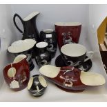Crown Devon Pegasus items including; jug, two handled vase, flared vase, baluster vase,
