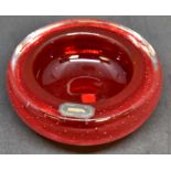 Whitefriars small red bowl,controlled bubble decoration,