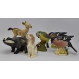 Beswick animal figures including; Badger number 3393, Fawn number 1000B, Blue Tit number 992B matte,