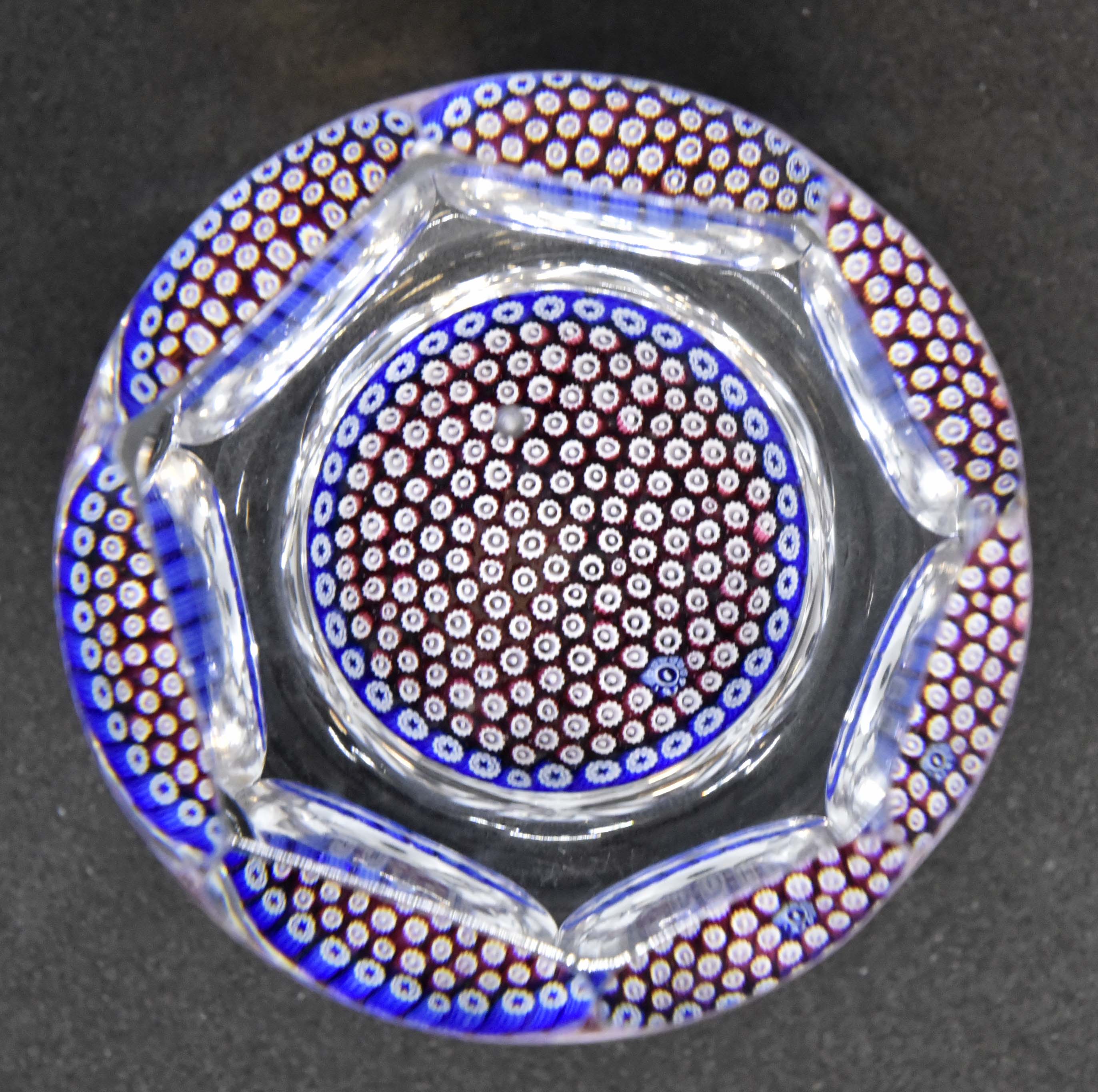 Whitefriars Millefiori paperweight P28 Cylindrical facet cut 1976 date cane - Image 2 of 2