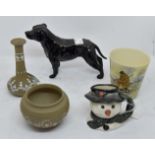 Assorted Royal Doulton ceramics including; Bulldog statue, Lambeth vase, Lambeth bowl,