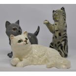 Group of Beswick cats; white Persian cat number 1876, lead grey Persian kitten number 1885,