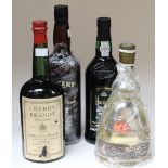A mixed selection of alcohol to include; Rookery Port Old Tawny number 6, Cherry Brandy,