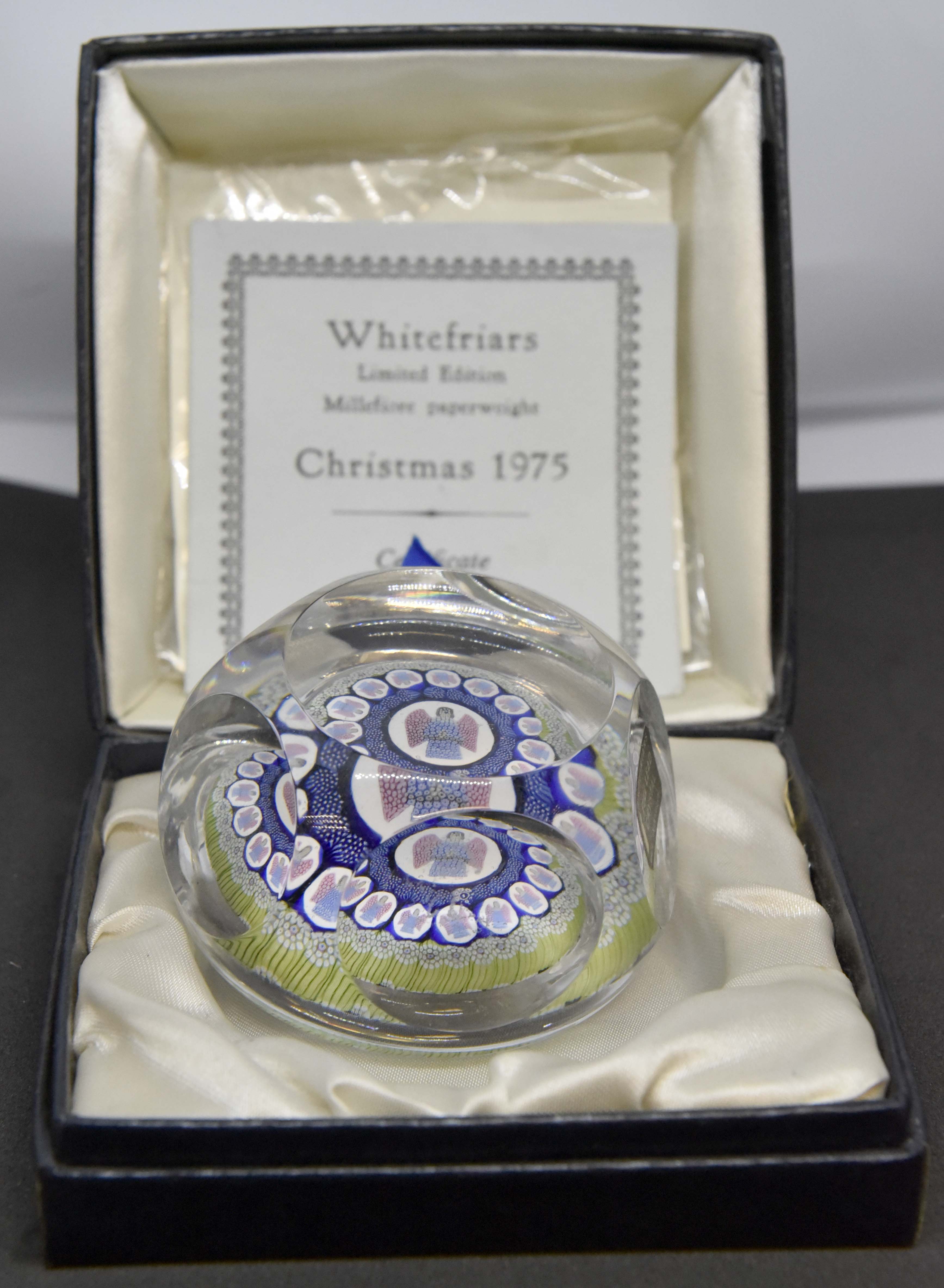 Whitefriars limited edition Millefiori paperweight Christmas 1975 with certificate,