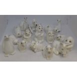 Coalport white glazed animal figures to include; Pelican, Penguin, Ram,