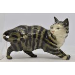 Beswick cat 1438, standing and looking back, grey striped,