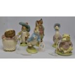 Beswick; The World of Beatrix Potter; Mrs Tiggywinkle, Jeremy Fisher, Benjamin Bunny, Foxy Whiskers,