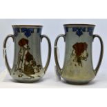 Royal Doulton Titanian two handled vases printed with dogs,