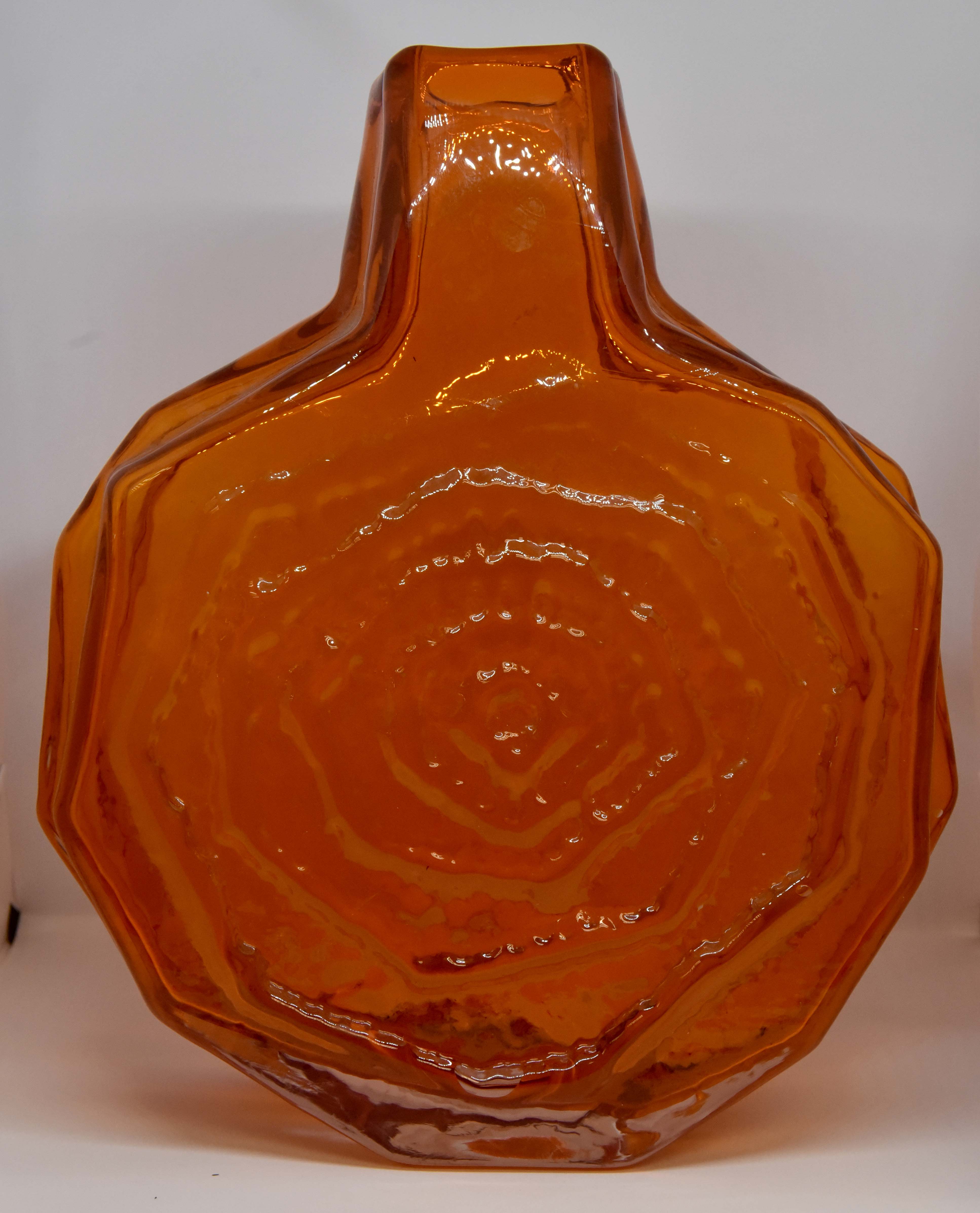 Whitefriars textured banjo base designed by Geoffrey Baxter, in tangerine, pattern number 9681,