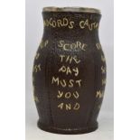 Doulton Lambeth, Doulton & Slaters patent stoneware jug with silver rim,