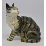 A Beswick cat, seated and grey striped, gloss,