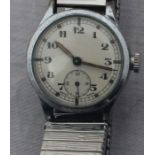 A WW2 era military stainless steel gentleman's wrist watch, manual movement, having Arabic numeral