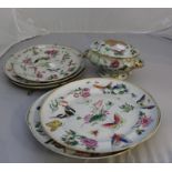 A collection of 19th century famille rose insect pattern porcelain. (7)