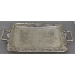 A fine Chinese export silver twin handled rectangular tray, by Zee Wo, Shanghai, late 19th/early