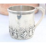 A small silver circular mug, assayed Birmingham 1922, makers mark rubbed, possibly S Blanckensee &