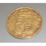 An 1892 Victoria "Jubilee Head" gold half sovereign, London mint.
