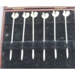A cased set of six silver novelty "cockerel top" cocktail sticks, by Adie Brothers Ltd, assayed