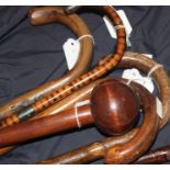 A 19th cent Knobkerry  and similar items including walking sticks