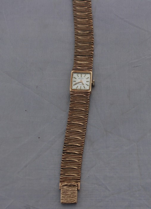 A Rotary 9ct. gold ladies' bracelet watch, c.1973, manual movement, having signed silvered square