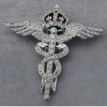 An fine RAF Medical Corps precious white metal, enamel and diamond brooch, fashioned from white