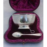 A cased Victorian silver bowl and spoon christening set, the circular bowl by William Evans, assayed