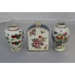 Three  18th century Chinese porcelain tea caddies.