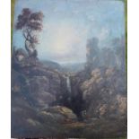 Oil panel label verso H Mcculloch Titled Highland cattle and river