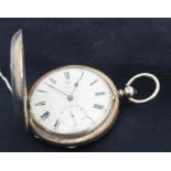 A Victorian Dyer (London) silver hunter pocket watch, key wind, having signed white enamel Roman
