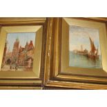 Two late 19th/early 20th century continental oil on panel studies, "Sailing vessel at sea with