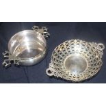 A Victorian silver circular twin handled bowl, by Henry Stratford, assayed London 1898, twin pierced