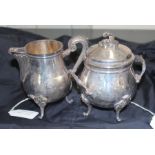 A Christofle silver plated twin handled sugar bowl and cover, of bulbous circular form, raised