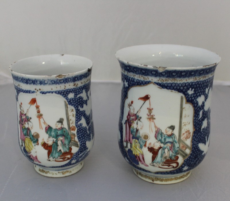 Two 18th century Chinese famille rose cider mugs.