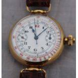 An 18ct. gold single button telemeter chronograph wrist watch, manual movement, having circular