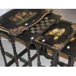 **REOFFER HANSONS ETWALL SALE 60/80**A quartetto of laquered tables, nest of tables including a