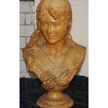 A large 19th cent Alabaster bust of a lady raised on a Socle base