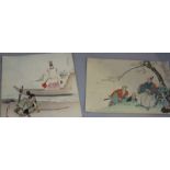 Two 19th cent Japanese Meiji period watercolours (2)