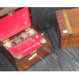 A ladies' desk top rosewood work box, early 20th century, the hinged top opening to reveal fitted