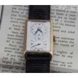 A 9ct. yellow gold Buren dual dial doctors wrist watch, c.1934, manual movement, having signed