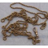 A 9ct. gold rope chain, clasp impressed "9c", length 150cm. (24g)