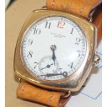 A 9ct. gold Waltham gentleman's wrist watch, c.1928, manual movement, having signed white enamel