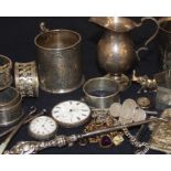 A collection of small silver and items, to include; a silver christening mug, by Lawson, Ward &