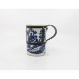 A Worcester blue and white mug, printed with the Le Promenade Chinoiserie and The La Peche patterns,