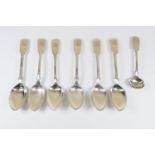 A set of five silver fiddle pattern tea spoons, London  1838 Benjamin Stephens and a similar