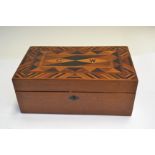 A 19th Century parquetry inlaid work box, C.W initials to the cover