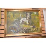 Waterman, British, 20th Century, a sporting dog, signed l.r, oil on canvas, 60 x 90 cms approx, gilt