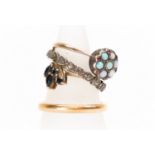 A 22ct gold ring, weight approx 4.6 grams, a 9ct and silver opal and garnet set cluster ring,